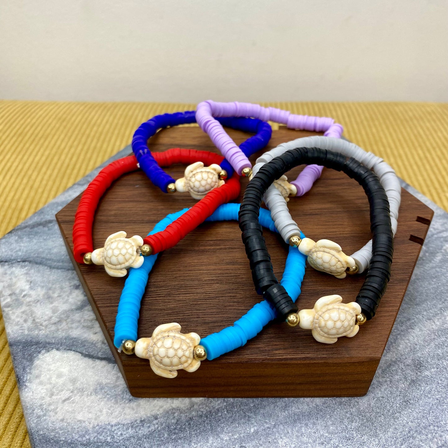 Bracelet - Clay + Stone - Solid Color Ivory Turtle