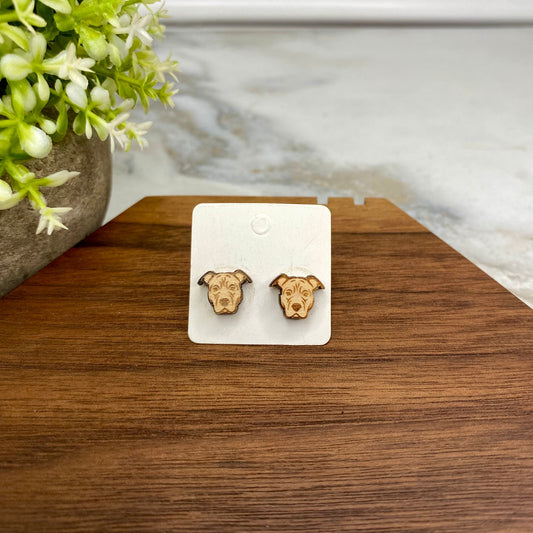 Wooden Stud Earrings - Dog - Pit Mix