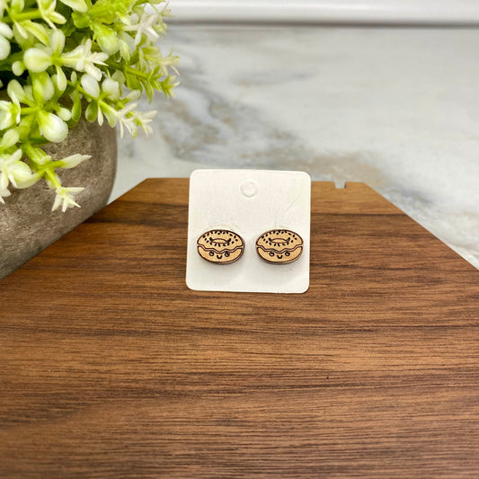 Wooden Stud Earrings - Donut