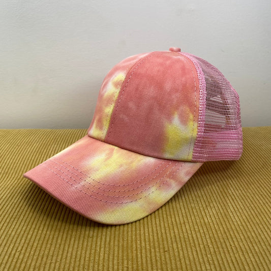 Hat - Tie Dye - Coral Pink Yellow