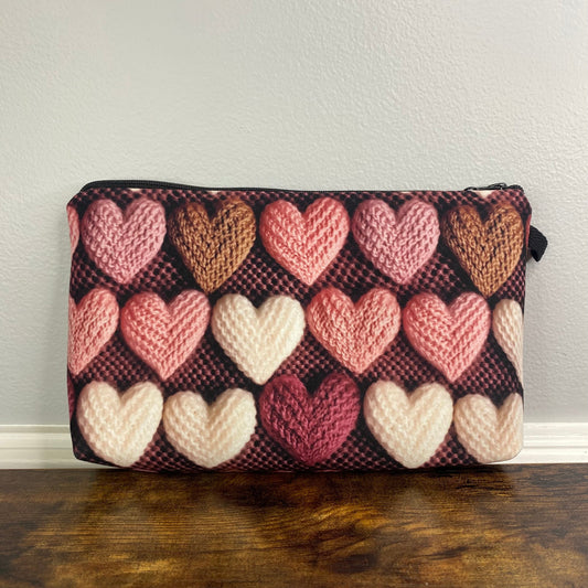 Pouch - Valentine’s Day - Knit Hearts On Maroon